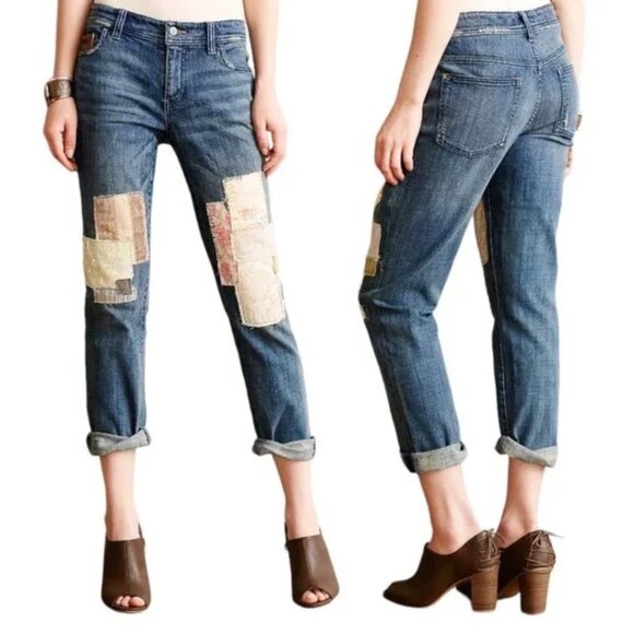 Pilcro Premium Hyphen Patchwork Jeans Size 29 Boyfriend Slouchy - Picture 4 of 12